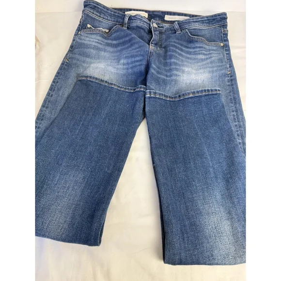 Anthropologie Pilcro Womens Blue Patched Whiskering Denim Parallel Jeans 32 - Picture 9 of 11